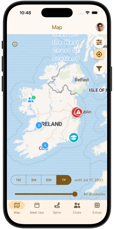 A distress signal shown as a flashing red marker with a warning triangle on the map