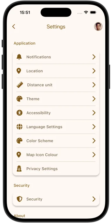 The Settings screen